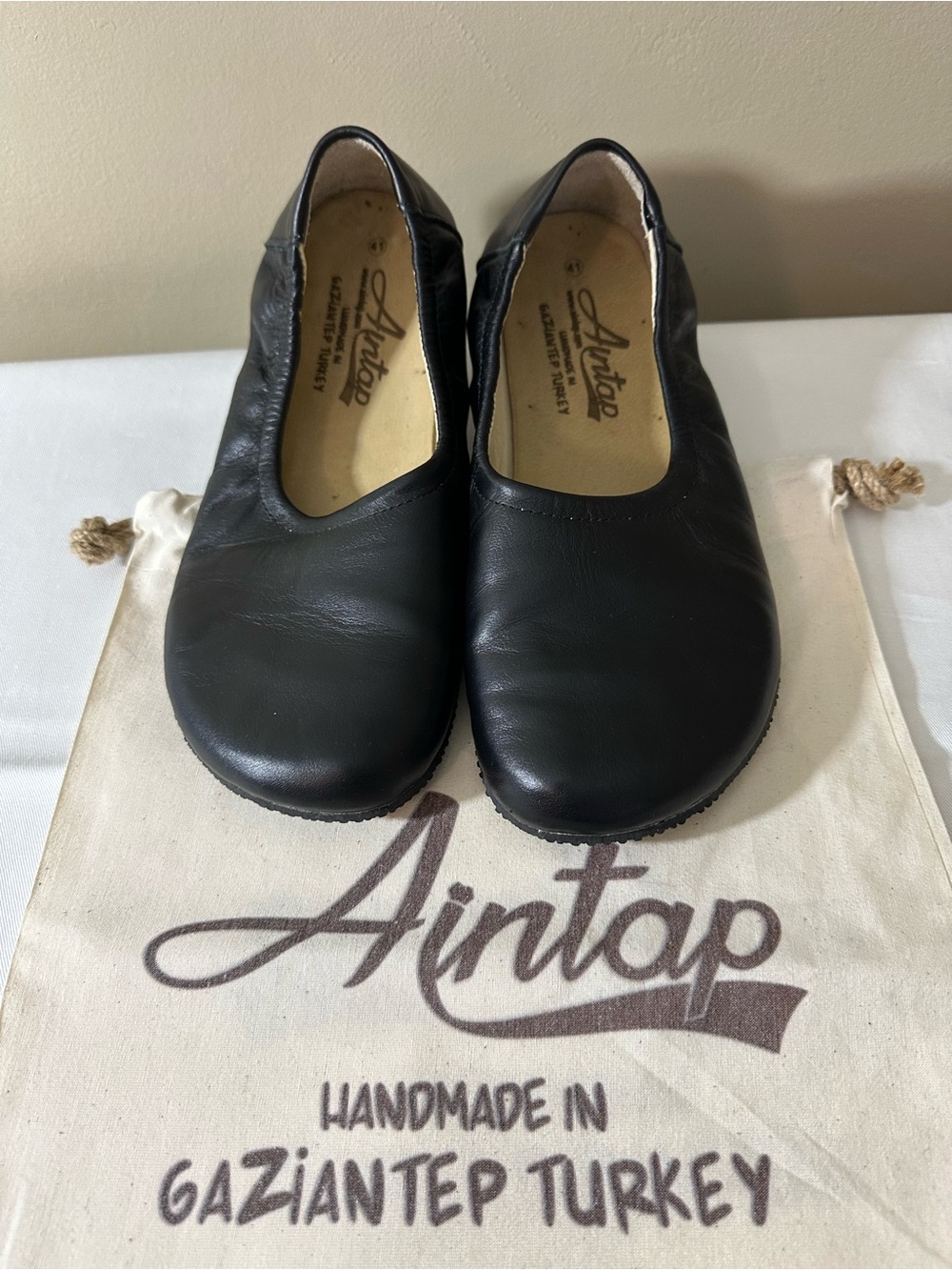 Black Leather Women's Slip-On Ballet  Flats